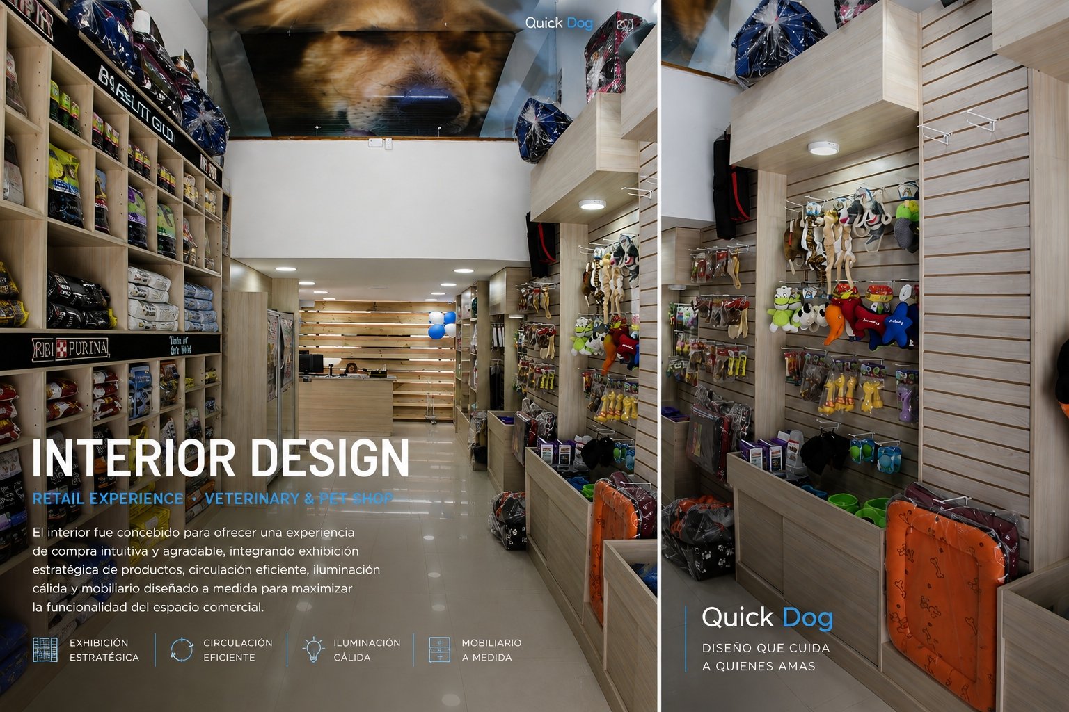 Diseño interior del proyecto Quick Dog, veterinaria y pet shop